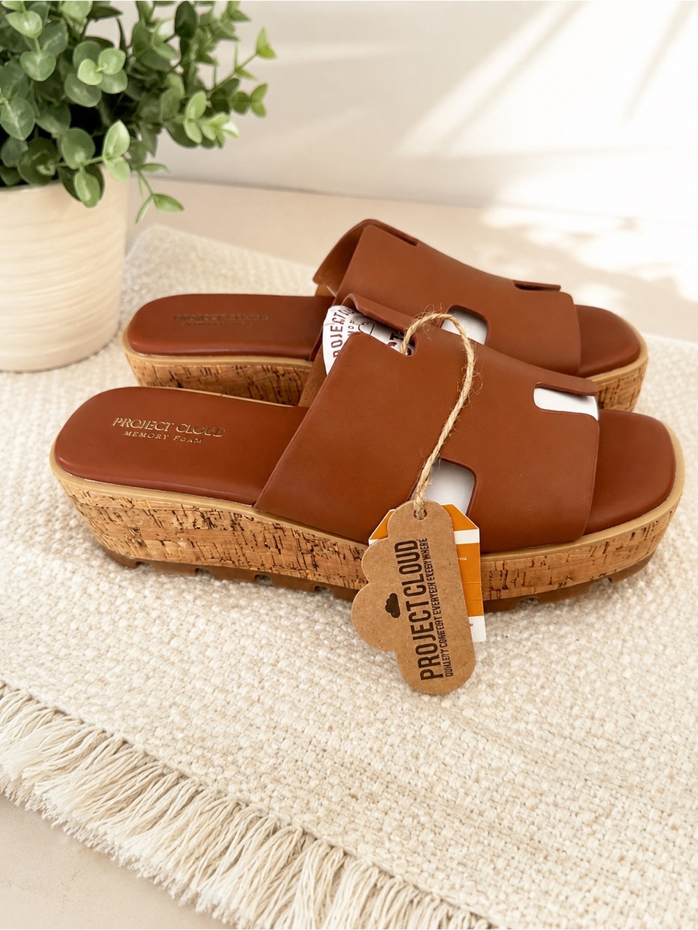 Project Cloud Tan Cork Platform Slide Mules